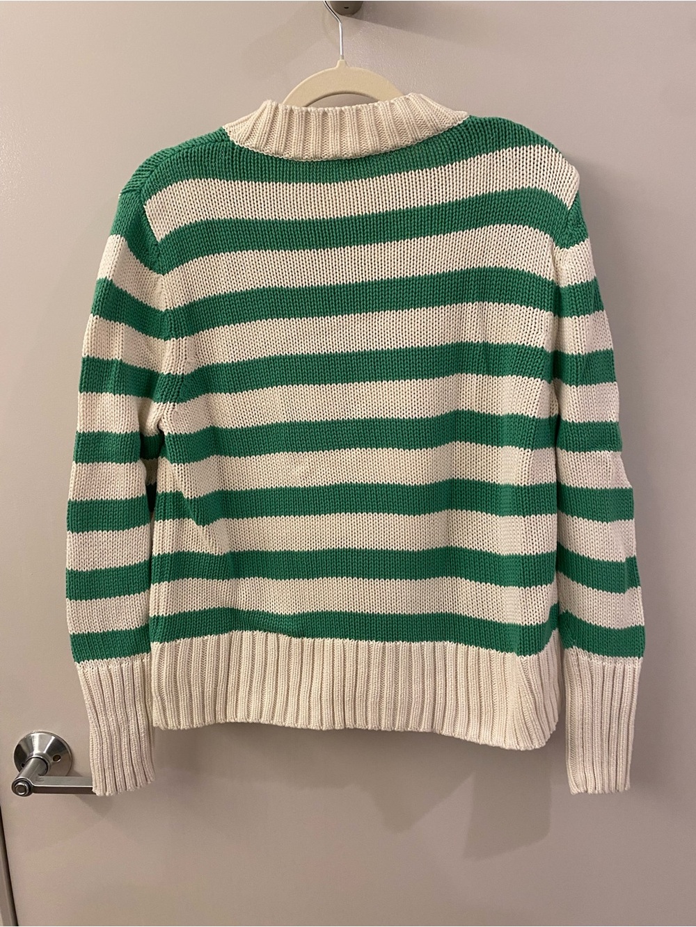 KULE Tatum Cotton Cream and Green Striped Crewneck Sweater - Picture 3 of 3